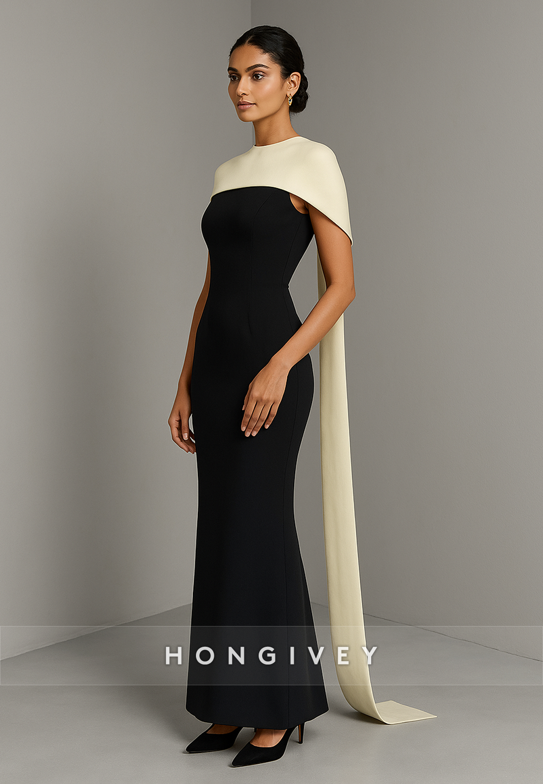 Shawl Sheath Ankle-Length Simple Evening Gowns with Cloak