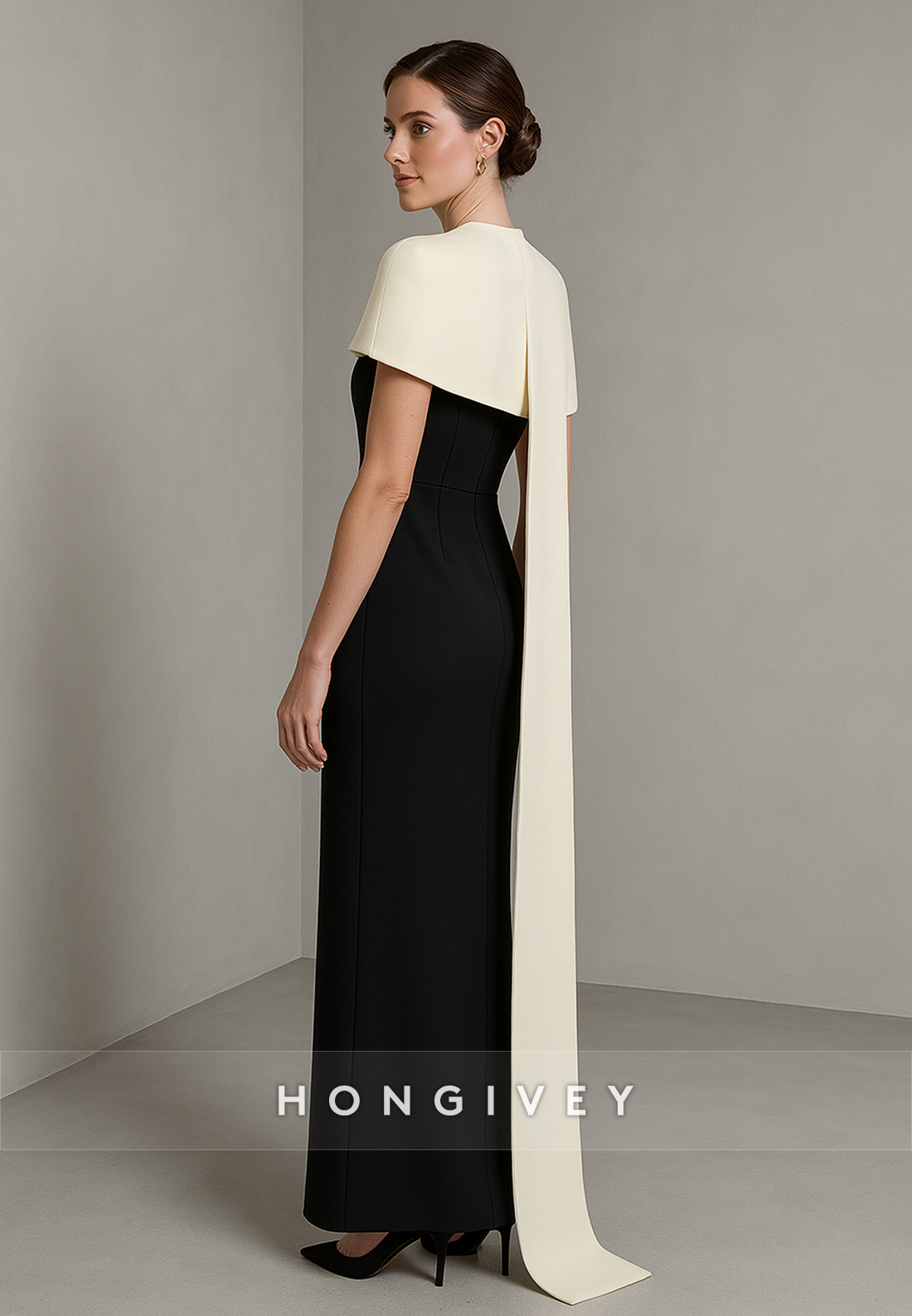 Shawl Sheath Ankle-Length Simple Evening Gowns with Cloak