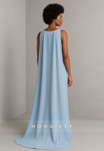 Light Blue Trumpet Sleeveless Floor-Length Evening Gowns with Cloak