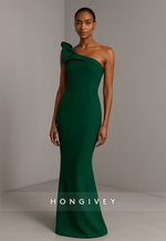Dark Green One Shoulder Mermaid Floor-Length Evening Gowns