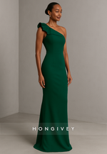 Dark Green One Shoulder Mermaid Floor-Length Evening Gowns