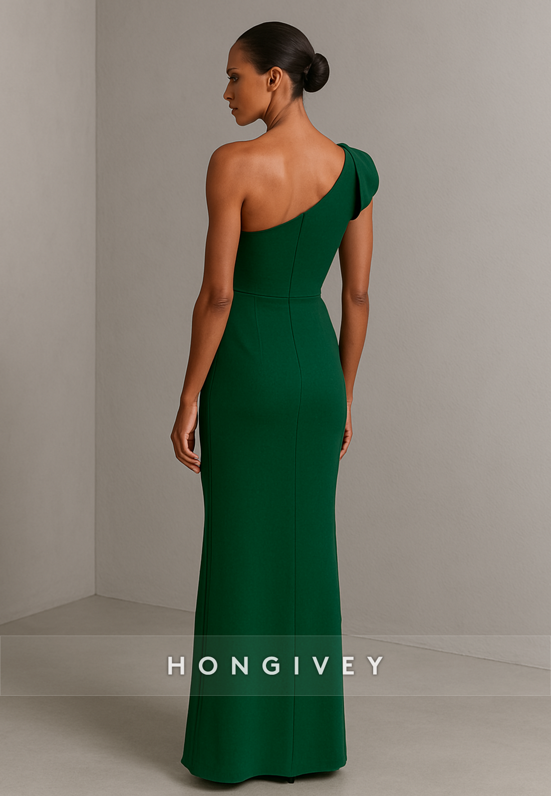 Dark Green One Shoulder Mermaid Floor-Length Evening Gowns