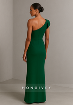 Dark Green One Shoulder Mermaid Floor-Length Evening Gowns