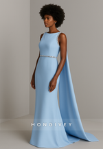 Light Blue Trumpet Sleeveless Floor-Length Evening Gowns with Cloak
