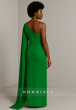 Emerald Side Draping Floor-Length One Shoulder Column Evening Gowns