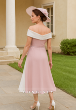 Off the Shoulder Pleated A-Line Mother of the Bride Dress with Ruffles