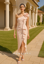 Shoulder Flower Sheath One Shoulder Mother of the Bride Dress with Slit