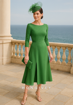 A-Line 3/4 Sleeve Tea-Length Mother of the Bride Dress with Side Slit