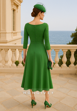A-Line 3/4 Sleeve Tea-Length Mother of the Bride Dress with Side Slit