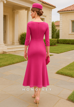 3/4 Sleeve Fuchsia Mother of the Bride Dress Side Slit Trumpet Cocktail Dresses