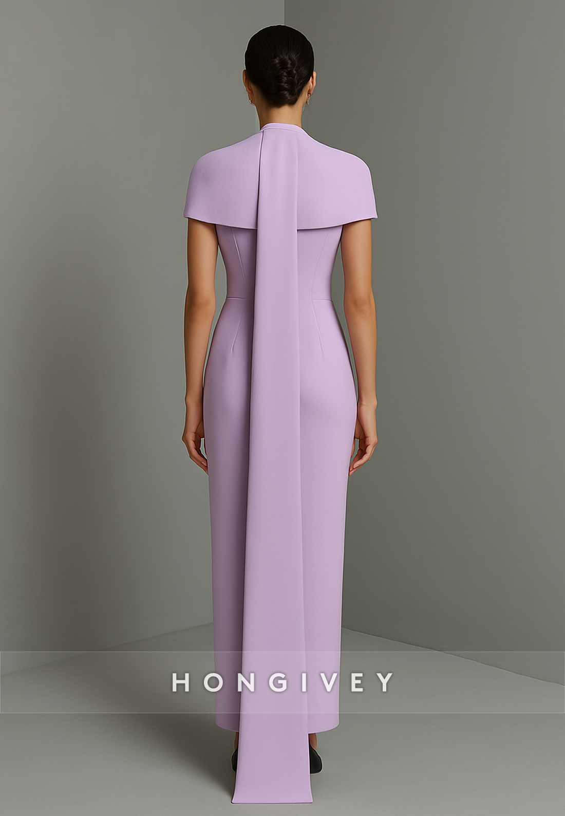 Shawl Sheath Ankle-Length Simple Evening Gowns with Cloak