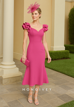 Cap Sleeves Azalea Mother of the Bride Dress Trumpet Tea-Length Cocktail Dresses