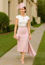 Cap Sleeves Tea-Length Side Draping Mermaid Cocktail Dresses with Keyhole