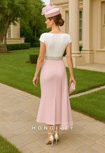 Cap Sleeves Tea-Length Side Draping Mermaid Cocktail Dresses with Keyhole