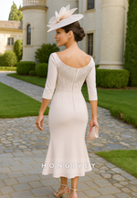 Elegant Mermaid 3/4 Sleeve Tea-Length Cocktail Dresses with Beading