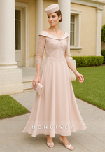 Blush A-Line 3/4 Sleeve Ankle-Length Appliqued Mother of the Bride Dress
