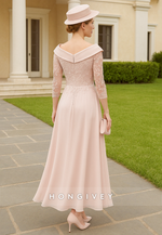 Blush A-Line 3/4 Sleeve Ankle-Length Appliqued Mother of the Bride Dress