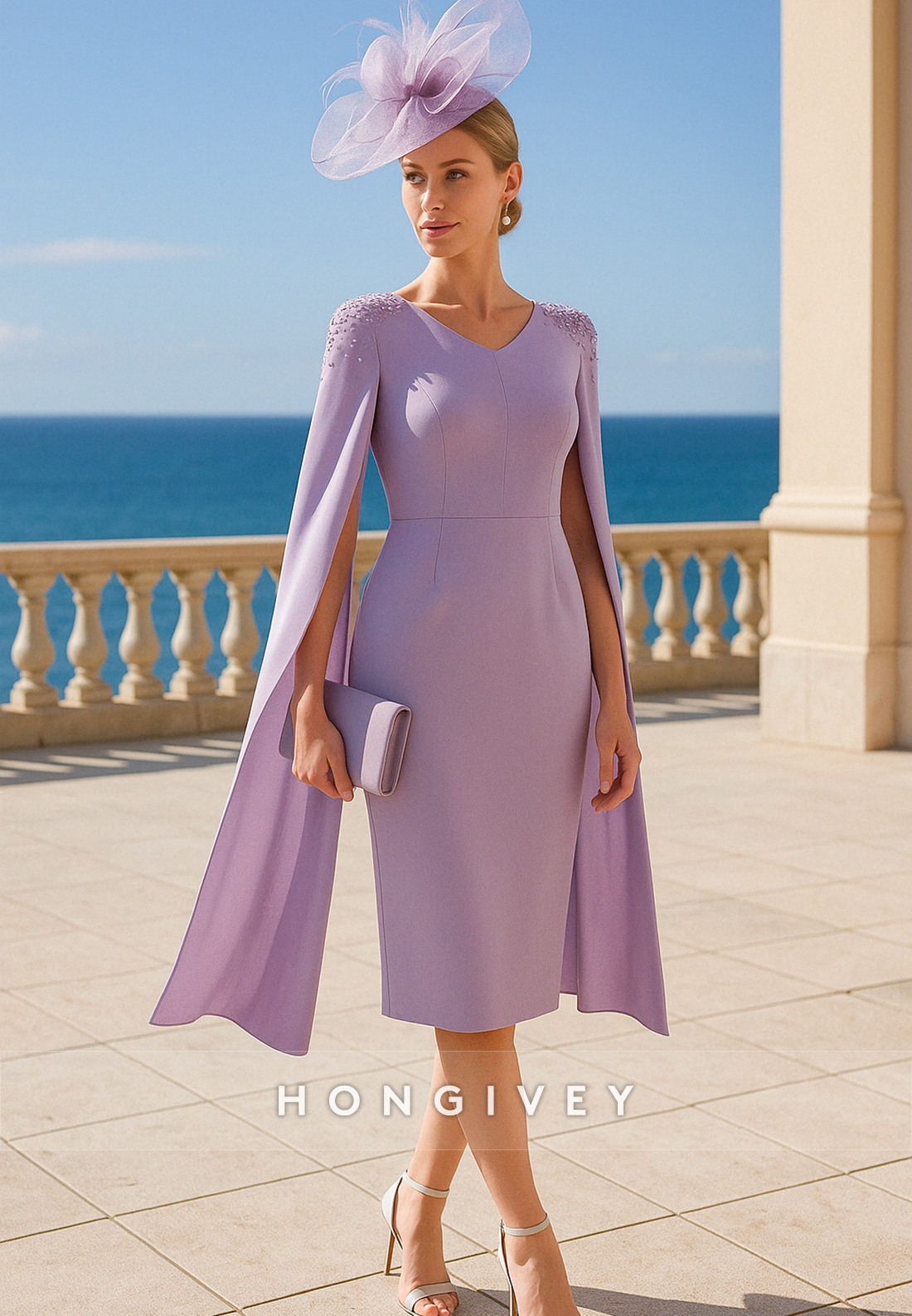 Lilac Knee-Length Cocktail Dress Sheath Scoop Mother of the Bride Dress