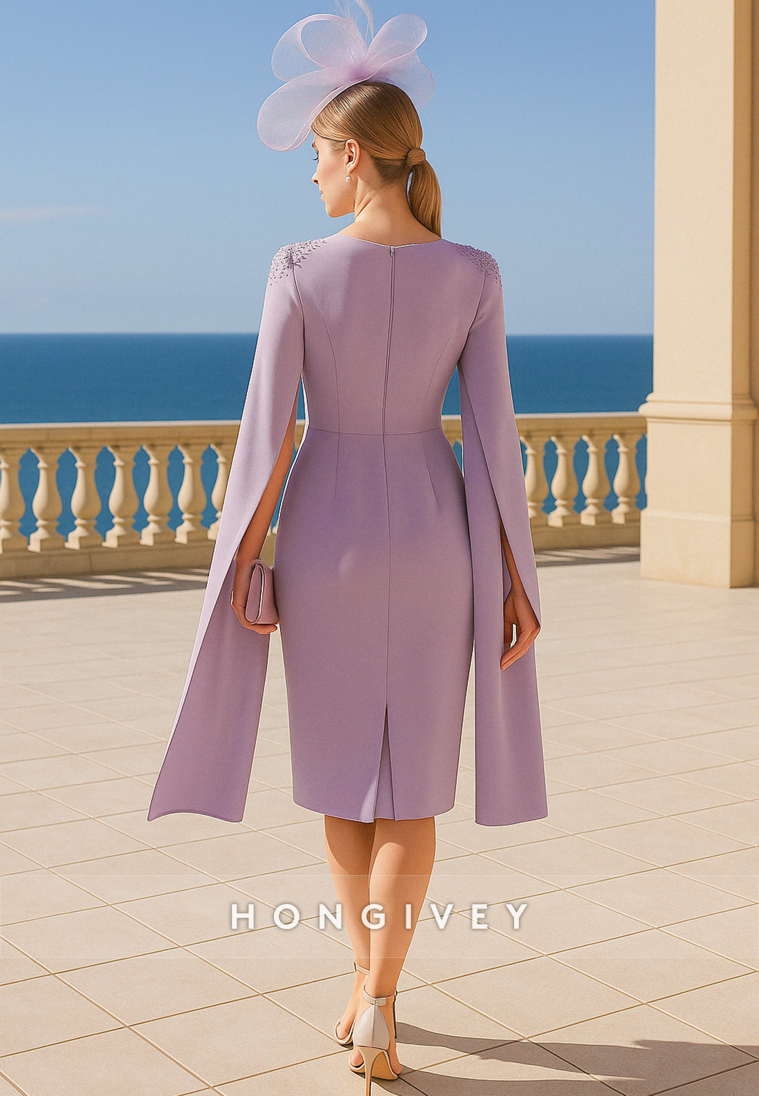 Lilac Knee-Length Cocktail Dress Sheath Scoop Mother of the Bride Dress