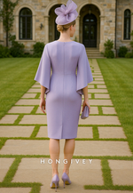 V-Neck Sheath Flutter Sleeves Cocktail Dress Knee Length Lilac Mother of the Bride Dress