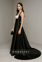 Regular Straps Satin Square Neck Low Back Court Train Evening Gowns