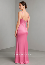 Spaghetti Straps Floor-Length V-Neck Evening Gowns with Lace