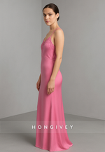 Spaghetti Straps Floor-Length V-Neck Evening Gowns with Lace