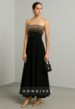 Strapless A-Line Ankle-Length Low Back Evening Gowns with Rhinestone