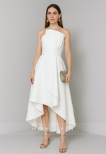 Strapless Asymmetrical A-Line Sleeveless Pleated Evening Gowns