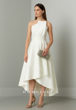 Strapless Asymmetrical A-Line Sleeveless Pleated Evening Gowns