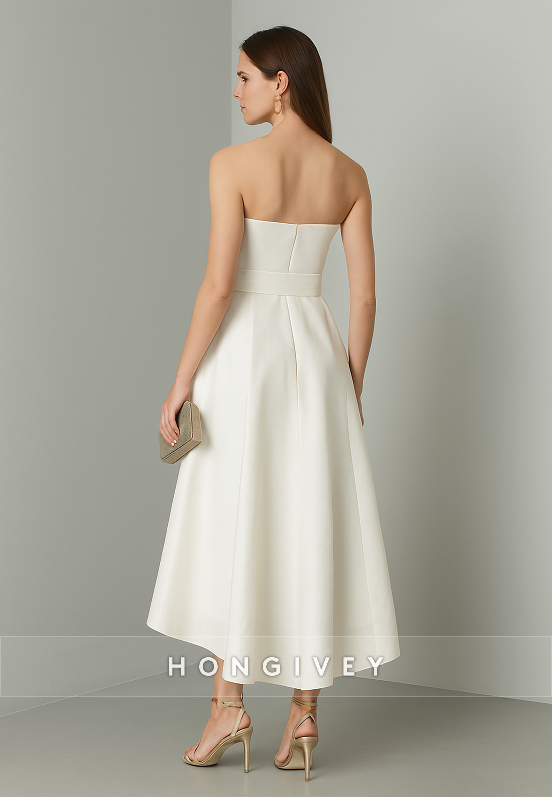 Strapless Asymmetrical A-Line Sleeveless Pleated Evening Gowns