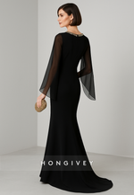 Black Flutter Sleeves Formal Gowns Floor-Length Mermaid Evening Gowns