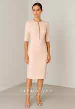 Half Sleeves Sheath Cocktail Dresses Pearl Pink Knee-Length Evening Gowns