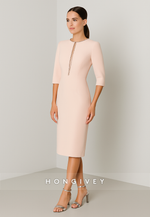 Half Sleeves Sheath Cocktail Dresses Pearl Pink Knee-Length Evening Gowns