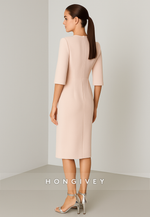 Half Sleeves Sheath Cocktail Dresses Pearl Pink Knee-Length Evening Gowns