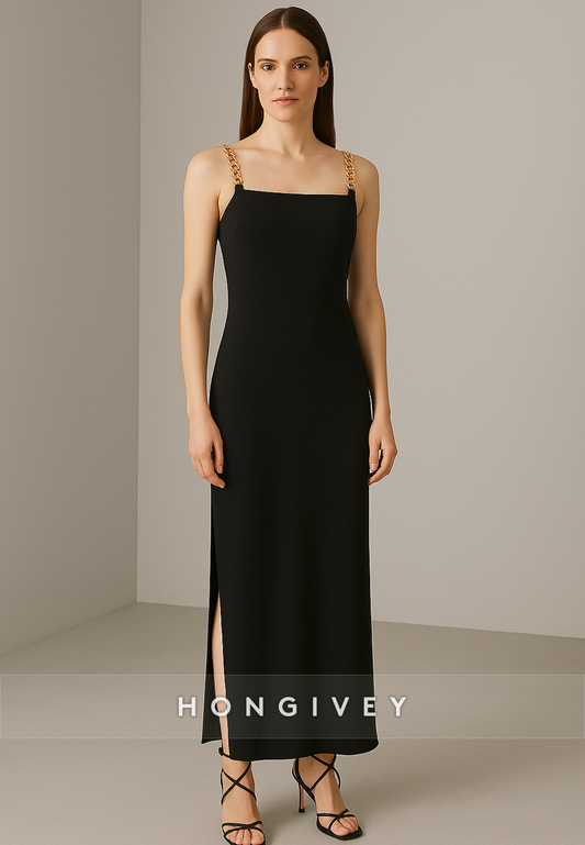 Simple Ankle-Length Regular Straps Sleeveless Column Pleated Evening Gowns