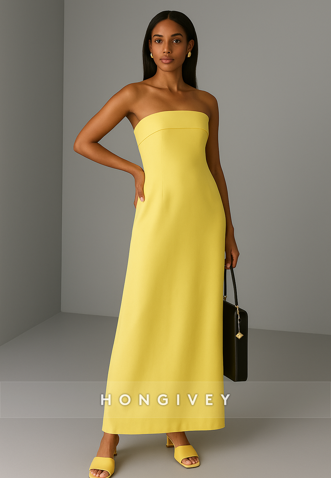 A-Line Strapless Ankle-Length Simple Sleeveless Column Back Zipper Evening Gowns