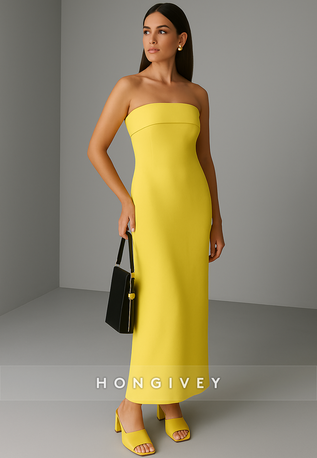 A-Line Strapless Ankle-Length Simple Sleeveless Column Back Zipper Evening Gowns