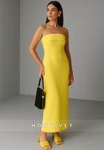 A-Line Strapless Ankle-Length Simple Sleeveless Column Back Zipper Evening Gowns