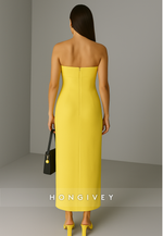 A-Line Strapless Ankle-Length Simple Sleeveless Column Back Zipper Evening Gowns