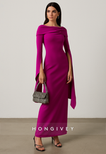 Elegant Column Ankle-Length Shawl Shoulder Draping Evening Gowns