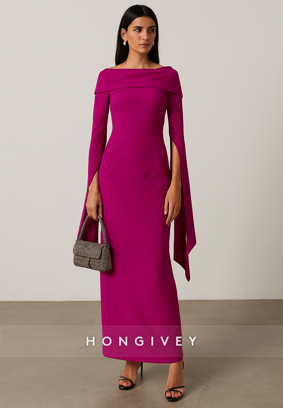 Elegant Column Ankle-Length Shawl Shoulder Draping Evening Gowns