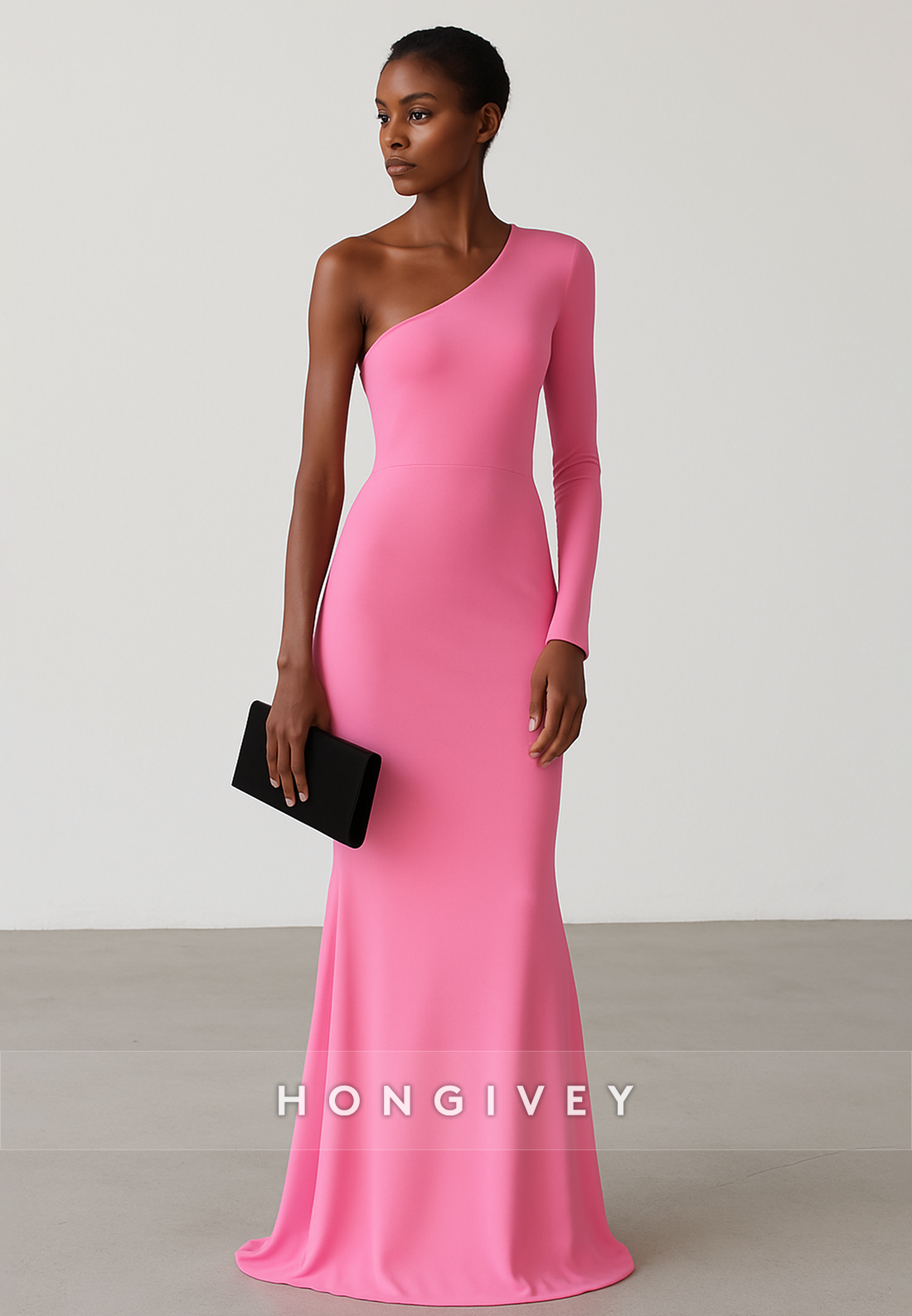 Simple Pink Floor-Length Pleated One Shoulder Mermaid Evening Gowns