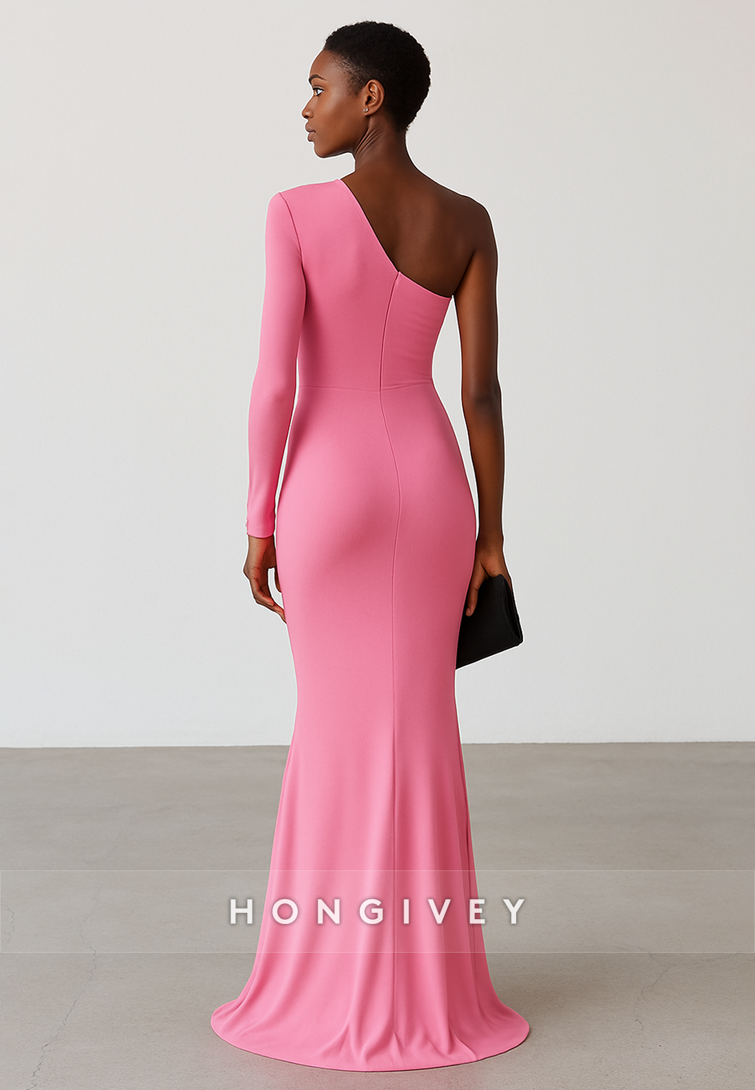 Simple Pink Floor-Length Pleated One Shoulder Mermaid Evening Gowns