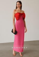 Strapless Column Ankle-Length Sleeveless Evening Gowns with Bowknot