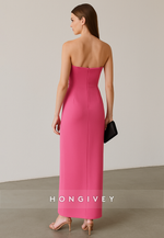Strapless Column Ankle-Length Sleeveless Evening Gowns with Bowknot