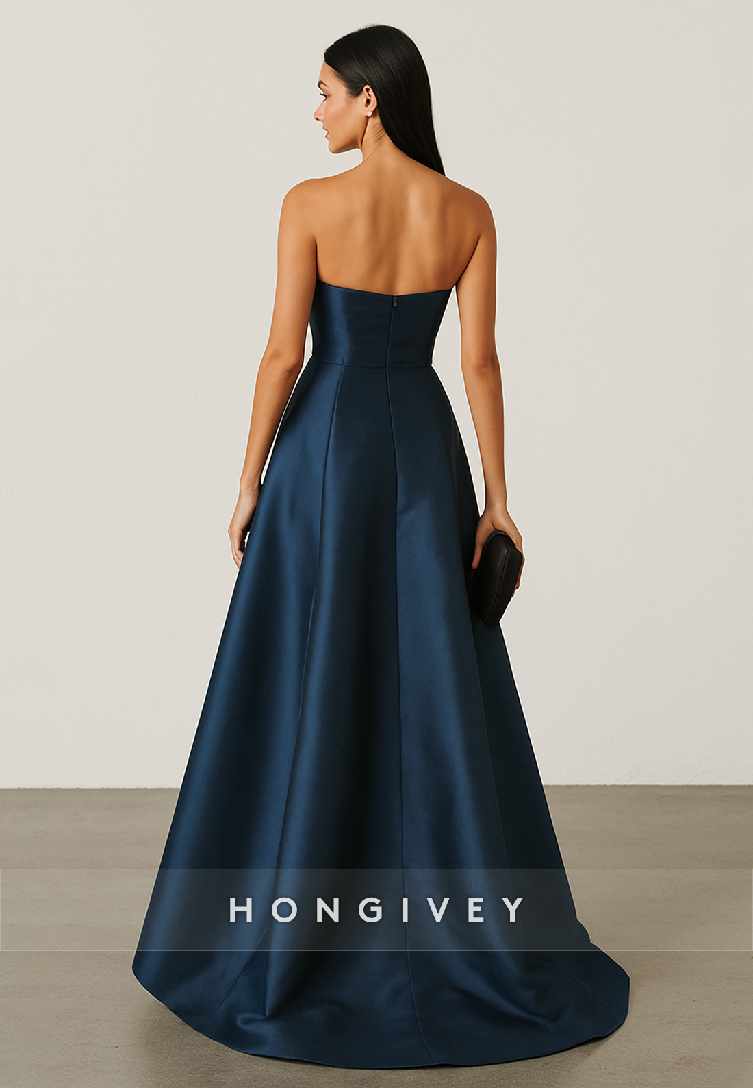 Strapless Asymmetrical Low Back A-Line Empire Evening Gowns with Appliques