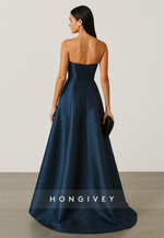 Strapless Asymmetrical Low Back A-Line Empire Evening Gowns with Appliques