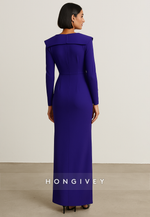 Elegant V-Neck Long Sleeves Floor-Length Pleated Evening Gowns