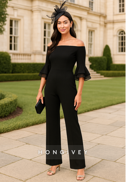 Off the Shoulder Bell Sleeves Ankle-Length Jumpsuit Mother of the Bride Dresses